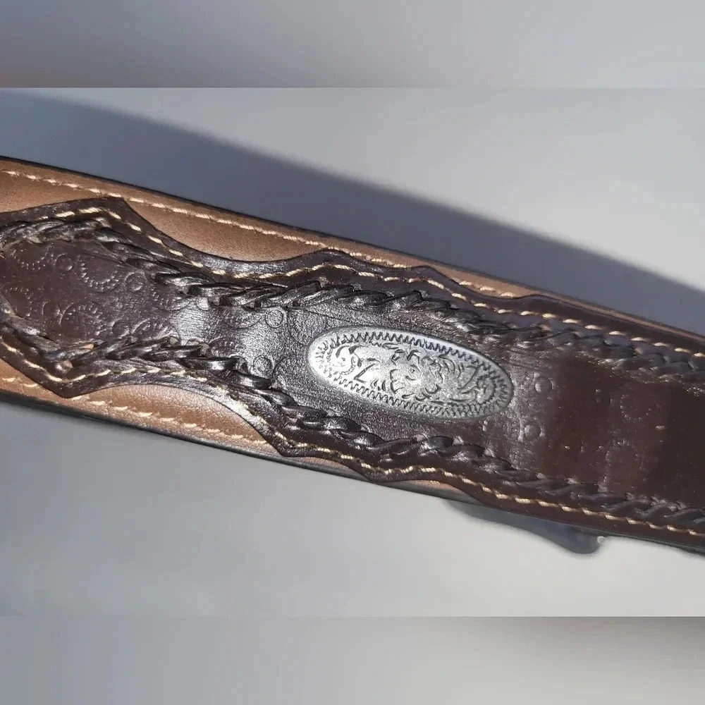 Western Brown‎ Silver Tooled Bonded Leather Belt
